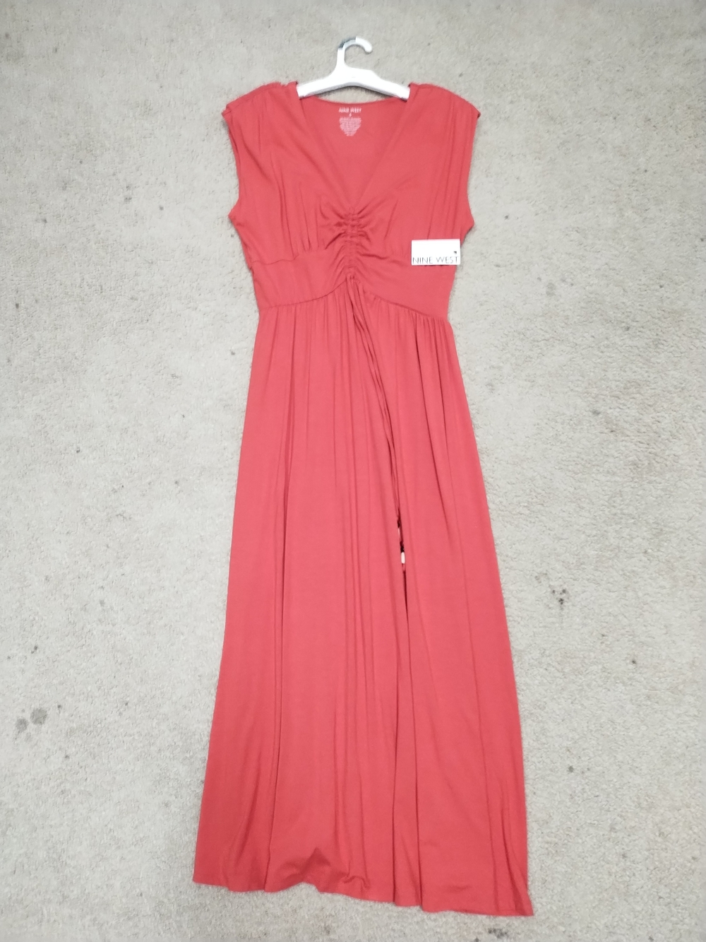 Nine West Coral Maxi Dress with Ruched Bodice